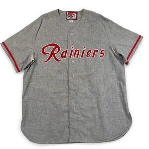 Ebbets Field Flannels Rainiers Baseball Jersey Mens XL Gray USA #8